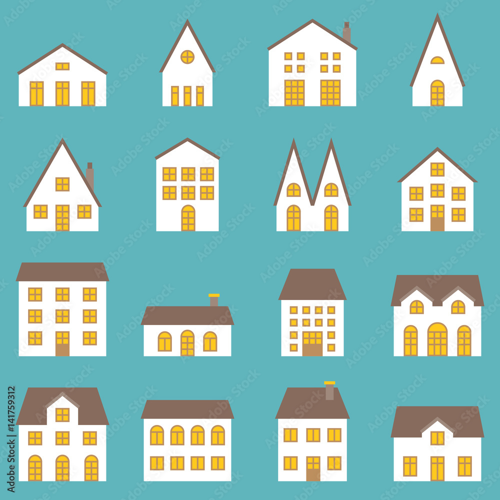 Big set of architecture, for use as house, hotel, school, resort, flat design vector