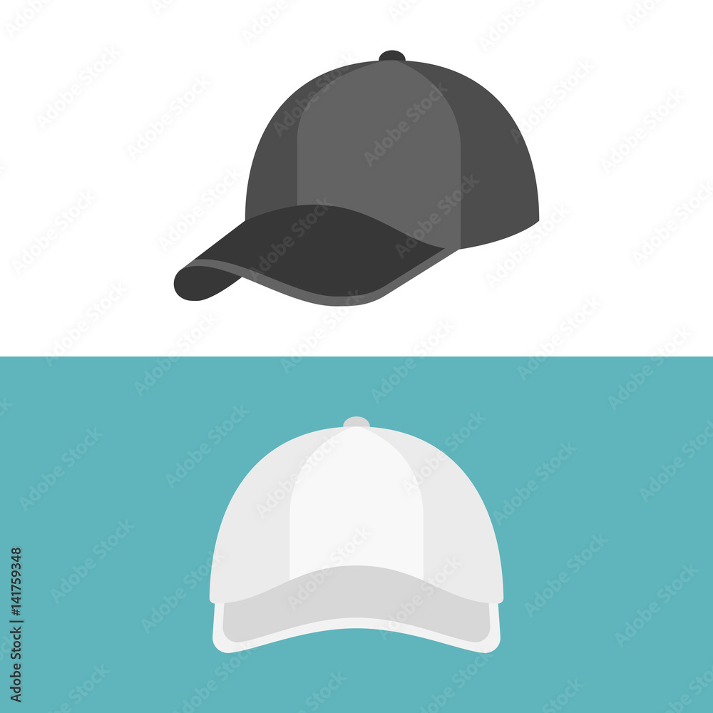 Fototapeta premium White Cap in front view and black cap in side view, flat design vector