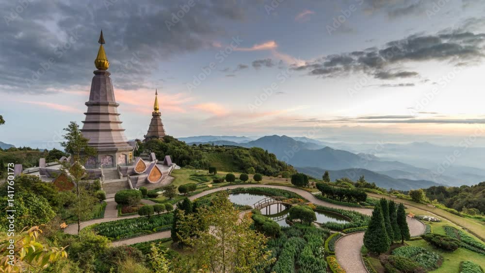Sunset timelapse at Doi Inthanon, Chiang mai, Thailand, 4K Time lapse