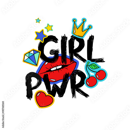 Cartoon Girl Power Feminist Slogan.