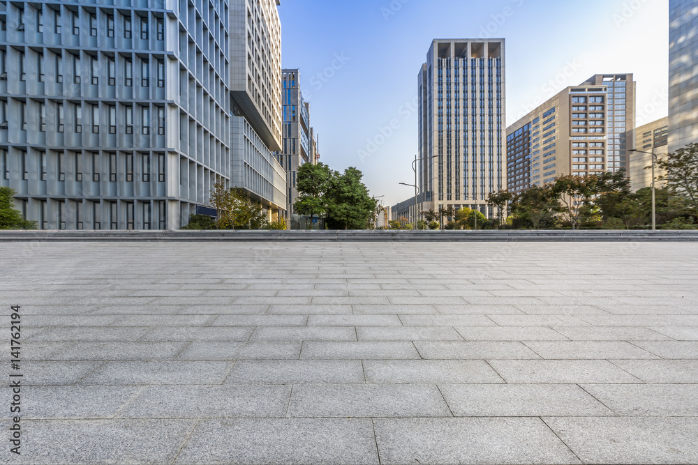 Empty floor with modern business office building Empty floor with modern business office building