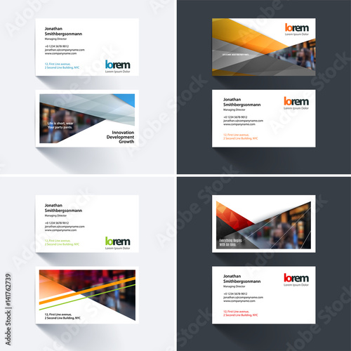 Vector business card template with colourful diagonal, triangula