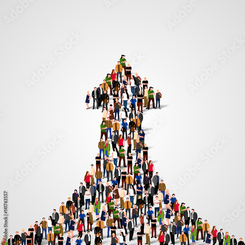 Large group of people in the shape of a grossing arrow. Way to success. Business concept.