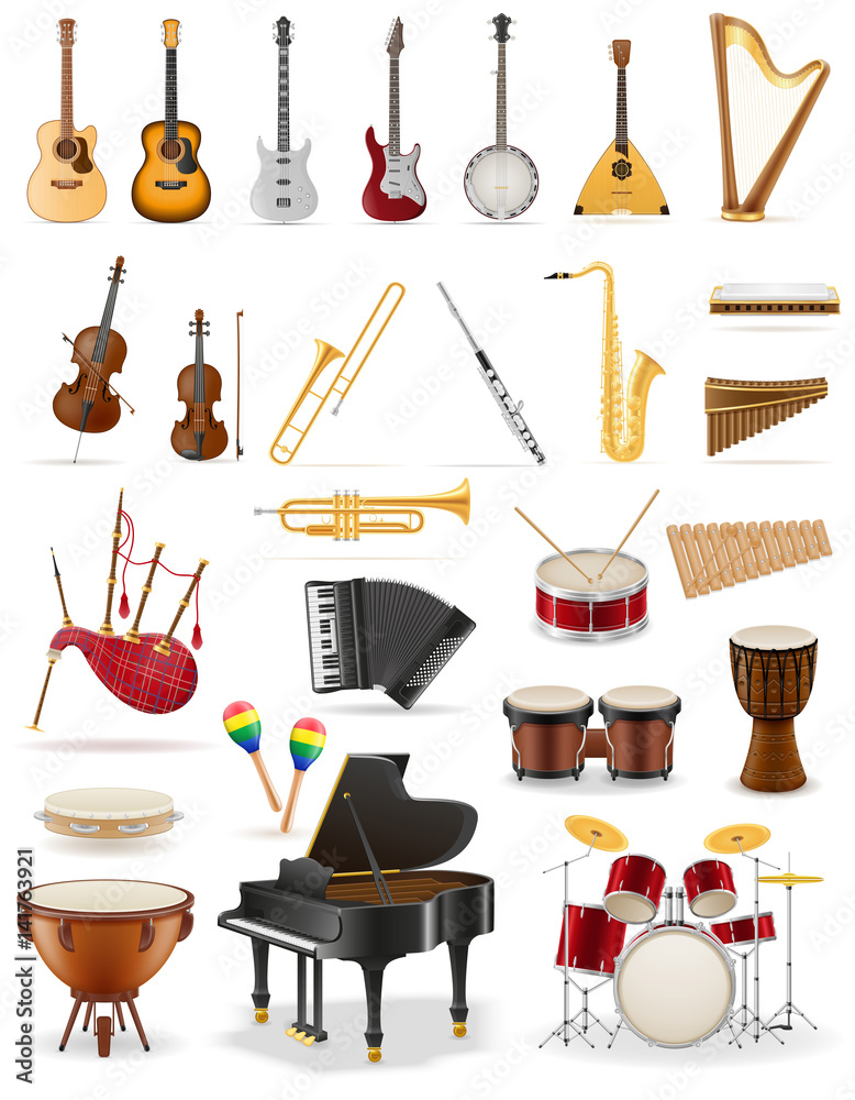 Fototapeta premium musical instruments set icons stock vector illustration
