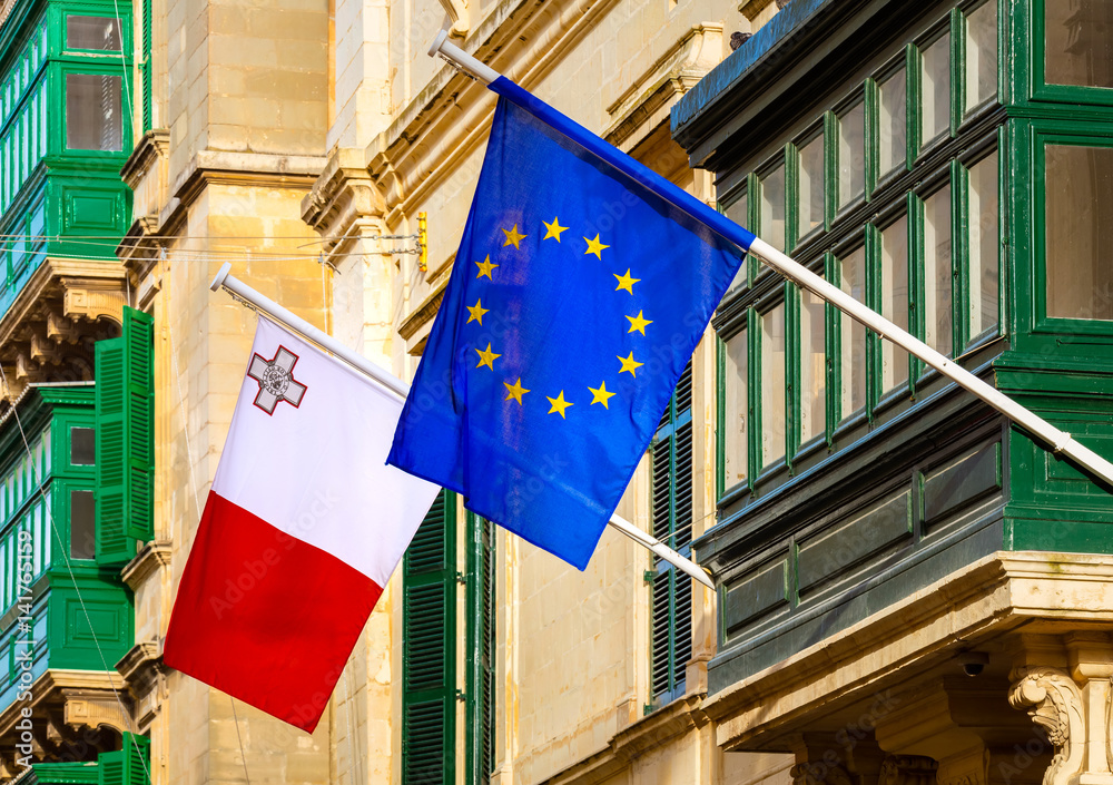 Malta Valletta European Union - EU Membership - Flags - maltese flag - european  flag prime minister - Ministry State Politics Government Democracy  Leadership, presidency state of malta island Photos | Adobe Stock