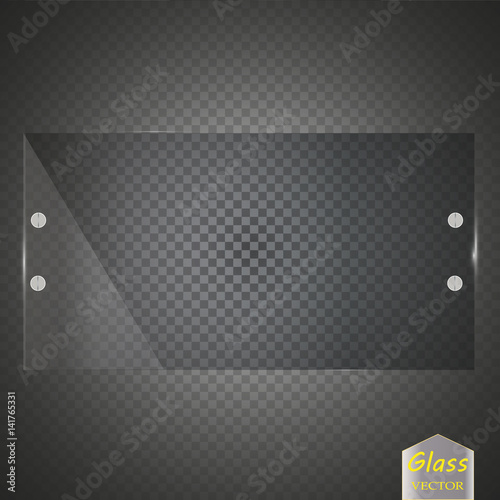 Illustration of Realistic Vector Glass Plate Template Icon. EPS10 Horisontal Vector Plastic Frame Isolated on Transparent PS Style Background
