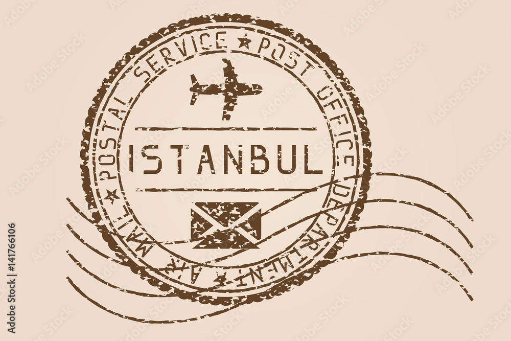 Istanbul mail stamp. Old faded retro styled impress