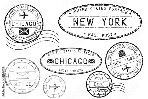 New York Mail Stamps Collection Faded Stock Vector (Royalty Free) 603878147