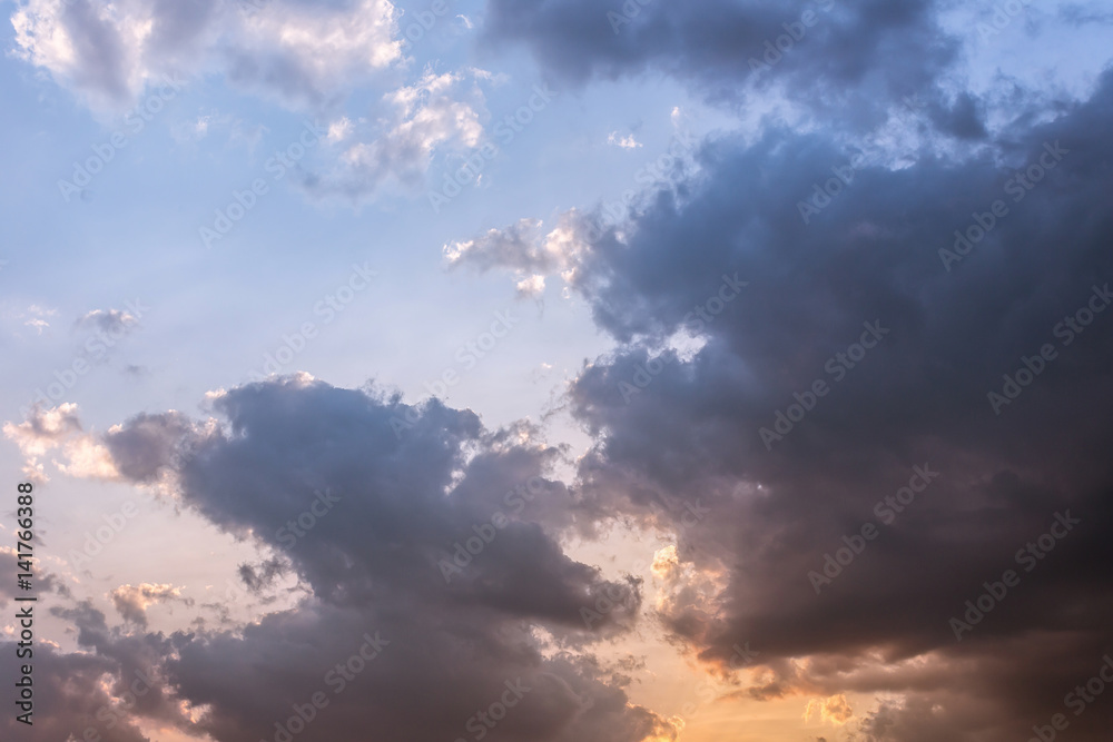 Fototapeta premium Colorful dramatic sky with cloud at sunset.Sky with sun background.