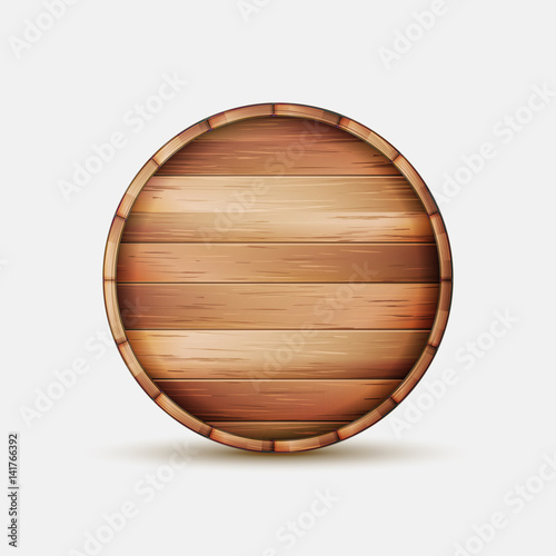 Barrel Wooden Sign Vector. Wooden Barrel Signboard For Cafe, Restaurant, Bistro, Brasserie, Beer, Wine Or Whiskey.