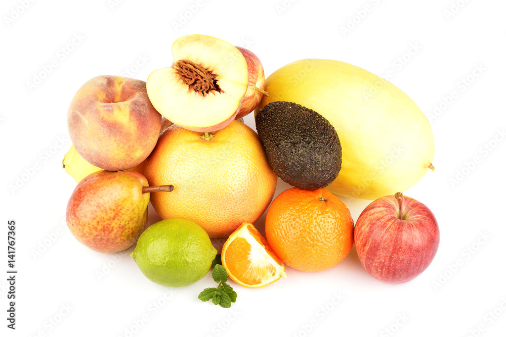 Assortment of exotic fruits isolated on white Assortment of exotic fruits isolated on white