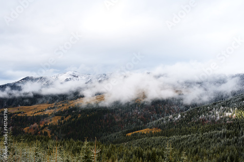 Winter landscape with a mountain valley. © brszattila