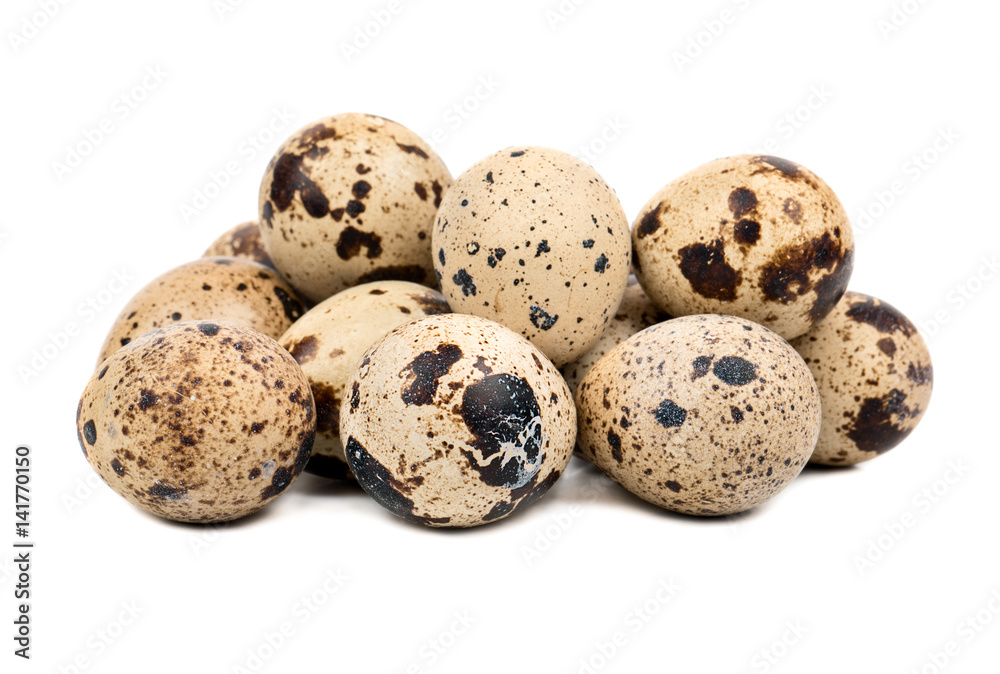 Small bunch of fresh quail eggs on white background Small bunch of fresh quail eggs on white background