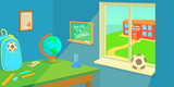 School room horizontal banner, cartoon style