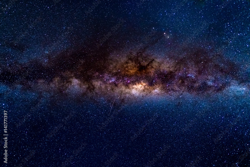 Obraz premium The austral Milky Way, with details of its colorful core, outstandingly bright. Captured from the Southern Hemisphere.
