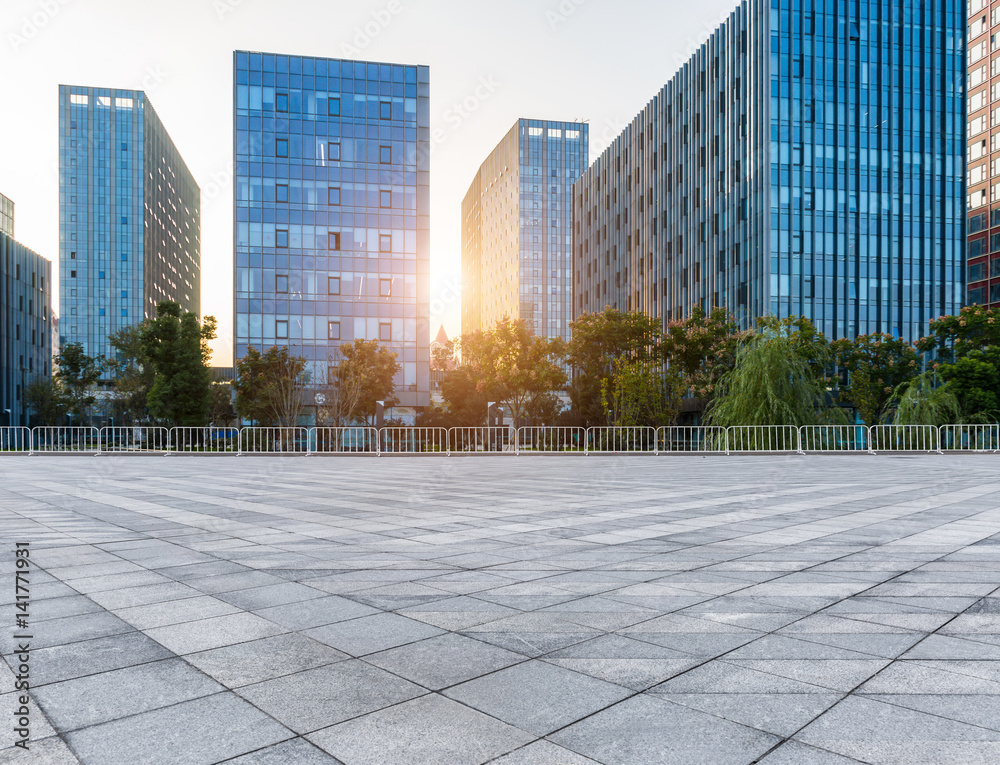 Fototapeta premium Empty floor with modern business office building