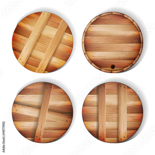 Barrel Wooden Sign Vector. 3d Icon With Shadow And Reflection