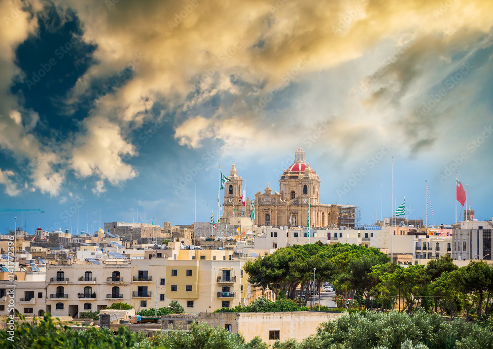 picturesque view on Valletta city of Malta at sunset