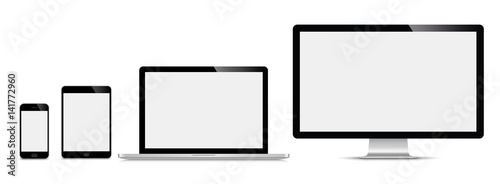 Realistic set of monitor, laptop, tablet, smartphone - Stock Vector