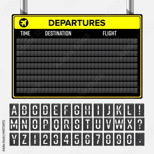 Airport Board Vector. Mechanical Timetable Information Alphabet. Aalog Font