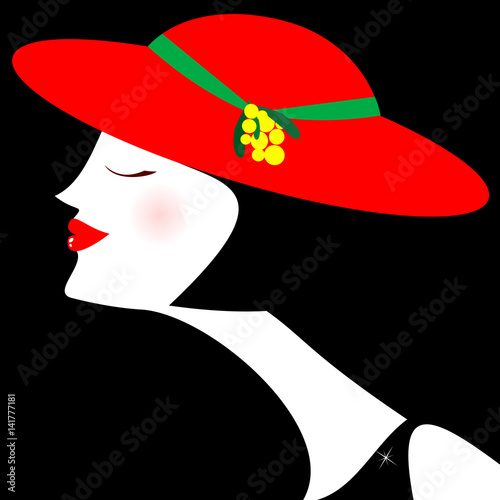 Profilo con cappello rosso e mimosa