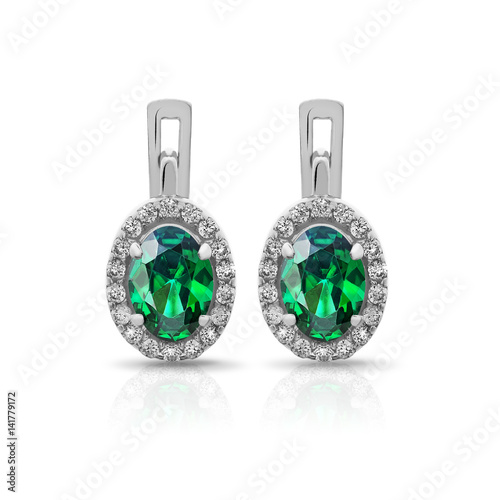 Silver earrings with emerald