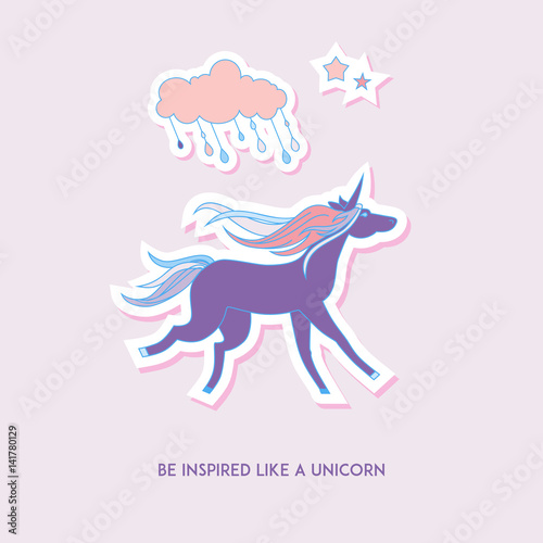 Unicorn set stickers with unicorn  cloud and stars