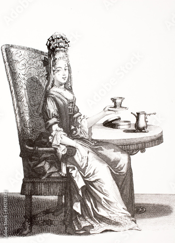 Illustration/ Gens de qualité / Dame prenant son café photo