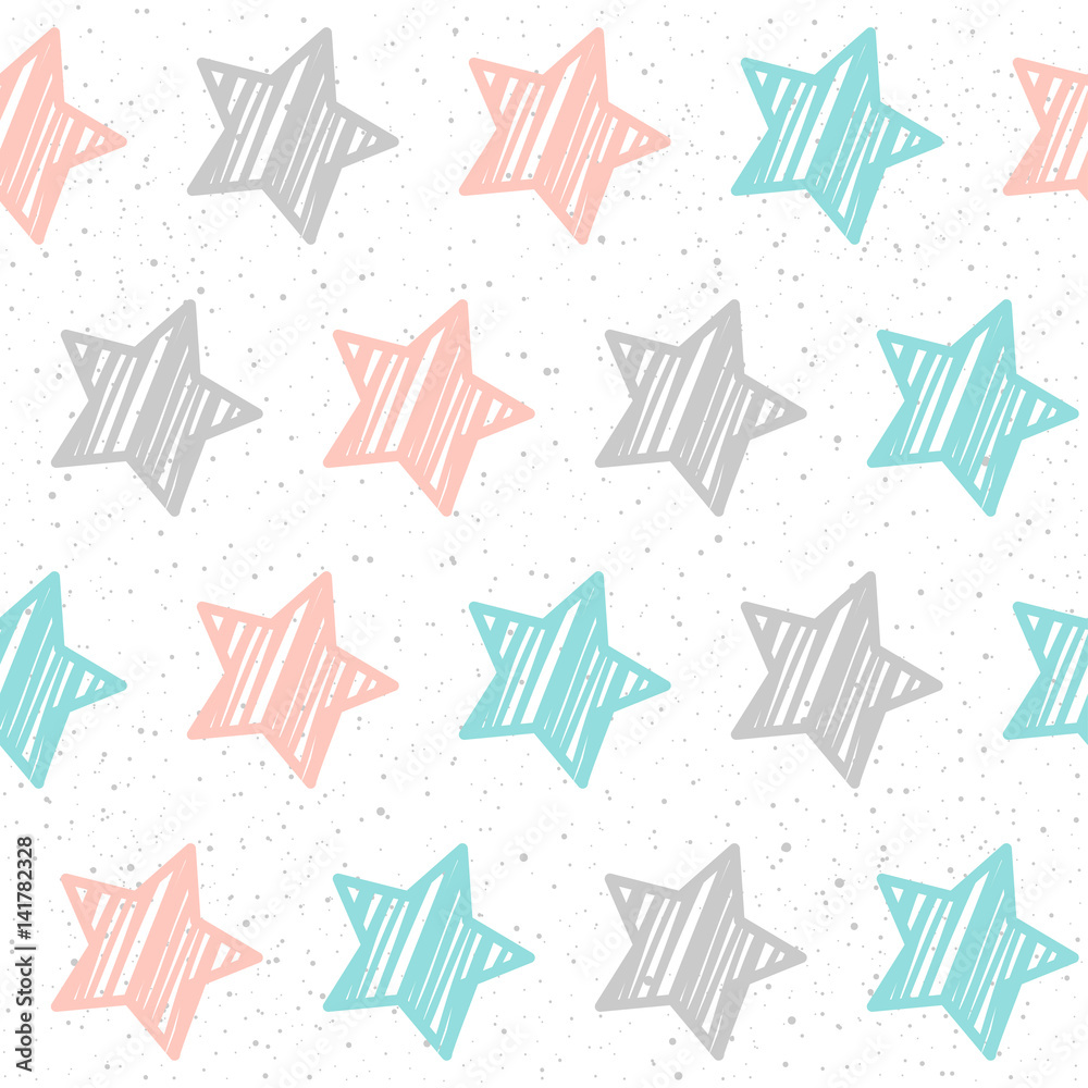 Soft pastel star seamless background. Grey, pink and blue star. Soft pastel star seamless background. Grey, pink and blue star.
