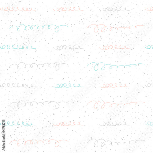 Doodle line seamless background. Abstract childish blue, grey and pink line