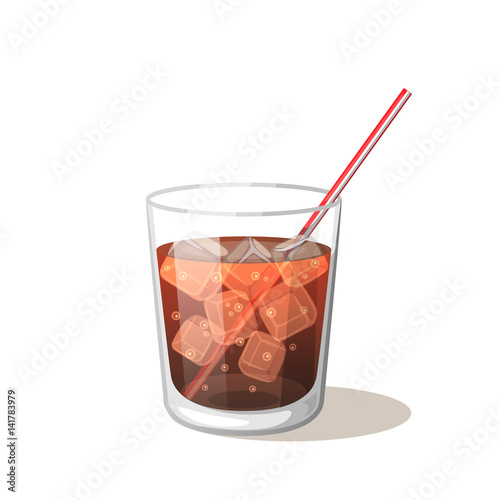 Cola drink in a glass cup with ice with sticks Vector Illustration