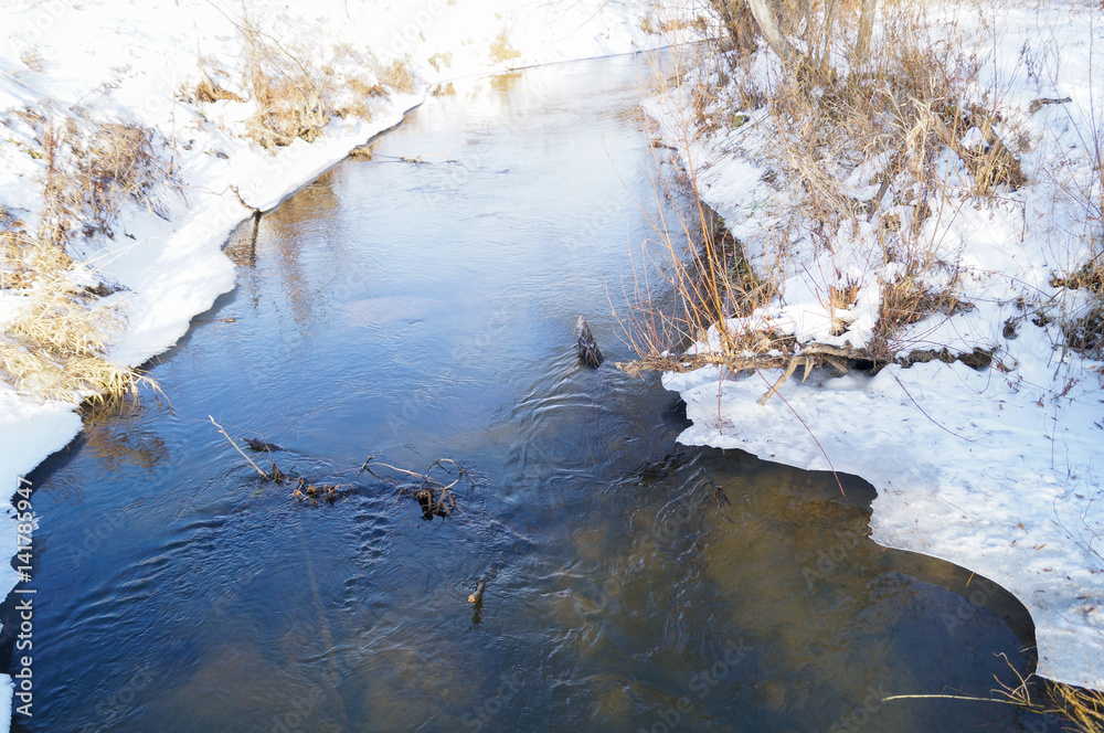 Spring, ice melts on the river