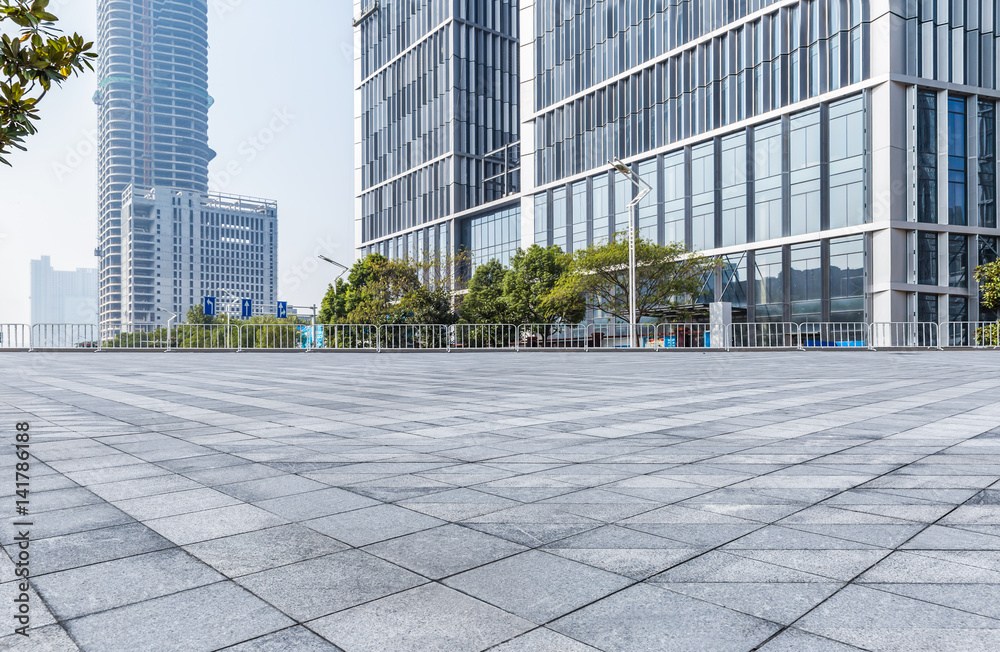Empty floor with modern business office building Empty floor with modern business office building