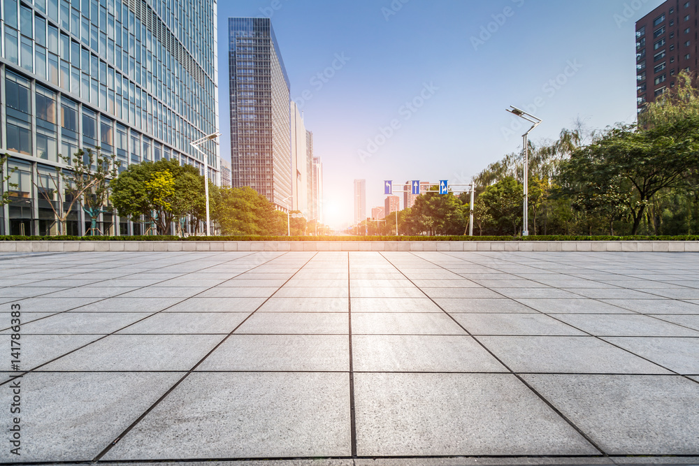 Fototapeta premium Empty floor with modern business office building
