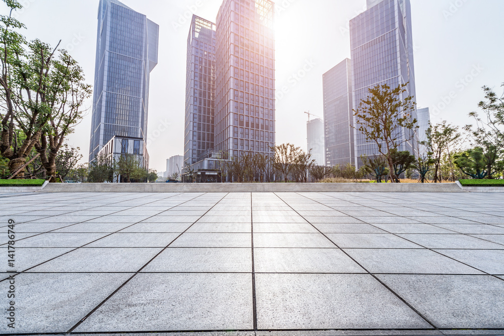 Fototapeta premium Empty floor with modern business office building