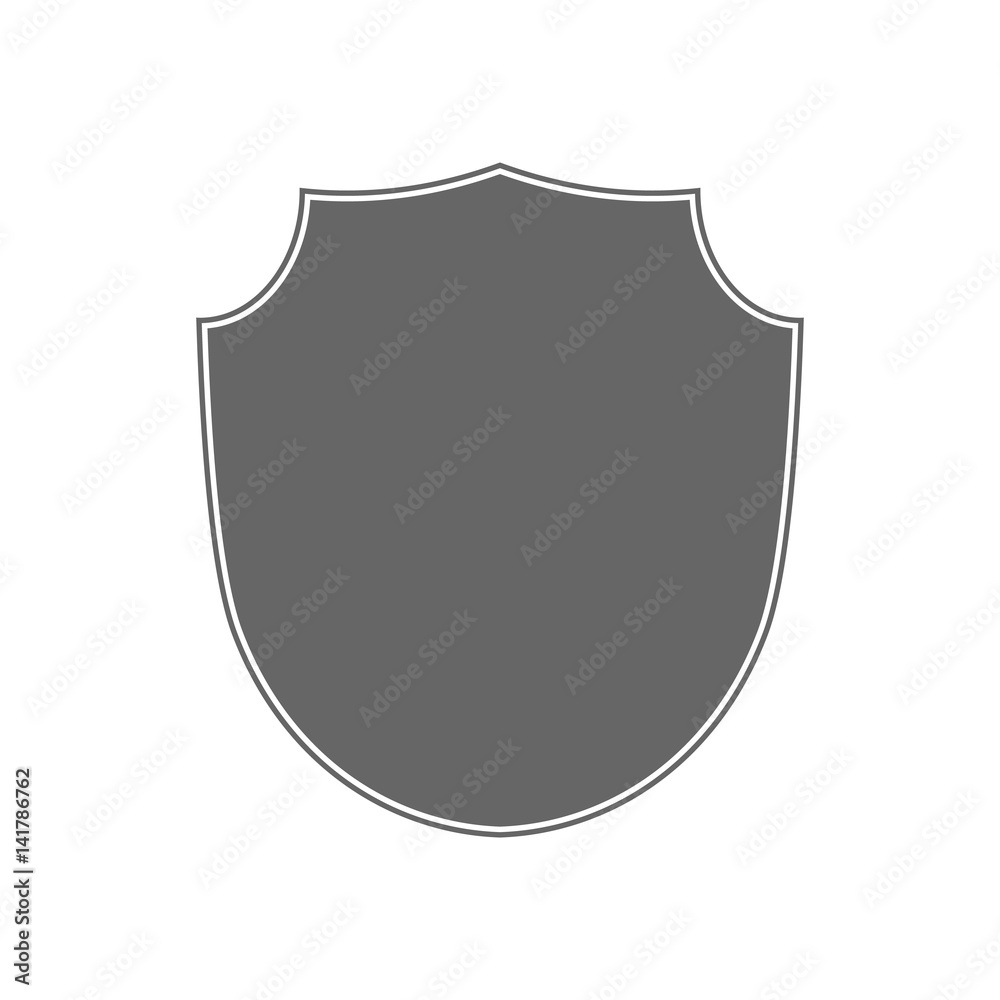 Shield shape icon. Gray label sign, isolated on white. Symbol of protection, arms, coat honor, security, safety. Flat retro style design. Element vintage heraldic emblem. Vector illustration Shield shape icon. Gray label sign, isolated on white. Symbol of protection, arms, coat honor, security, safety. Flat retro style design. Element vintage heraldic emblem. Vector illustration