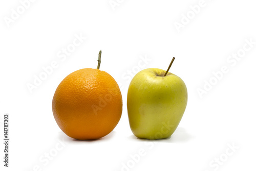 Apple and orange citrus fruit isolated on white