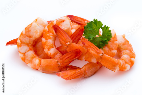 Fotografía Steamed tiger shrimp isolated on white background.