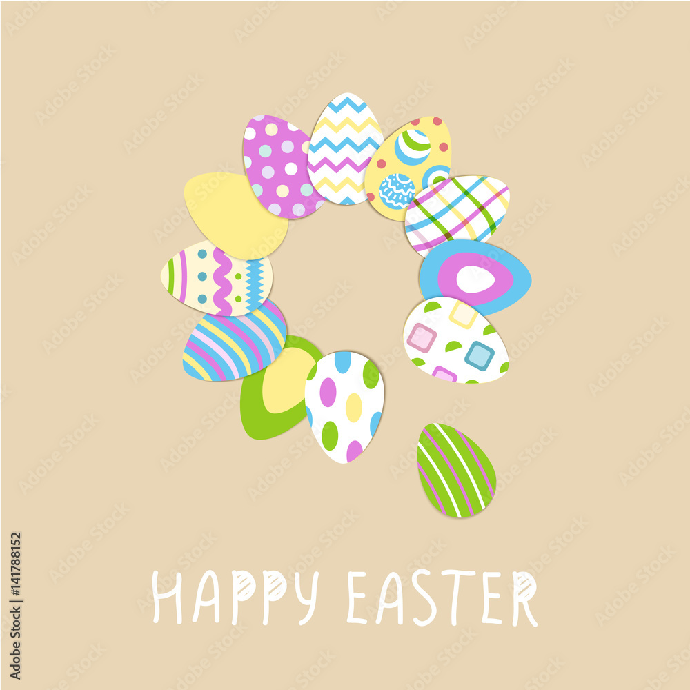 Happy Easter cute poster With eggs. Vector illustration. Wallpaper, flyers, brochure,voucher.