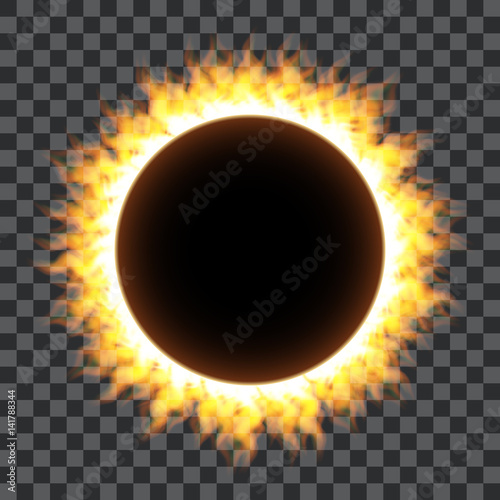 Burning fire circle isolated on transparent background, Round shape surrounded with transparent fire and glow. Vector illustration for logos, cards, print products or other design.