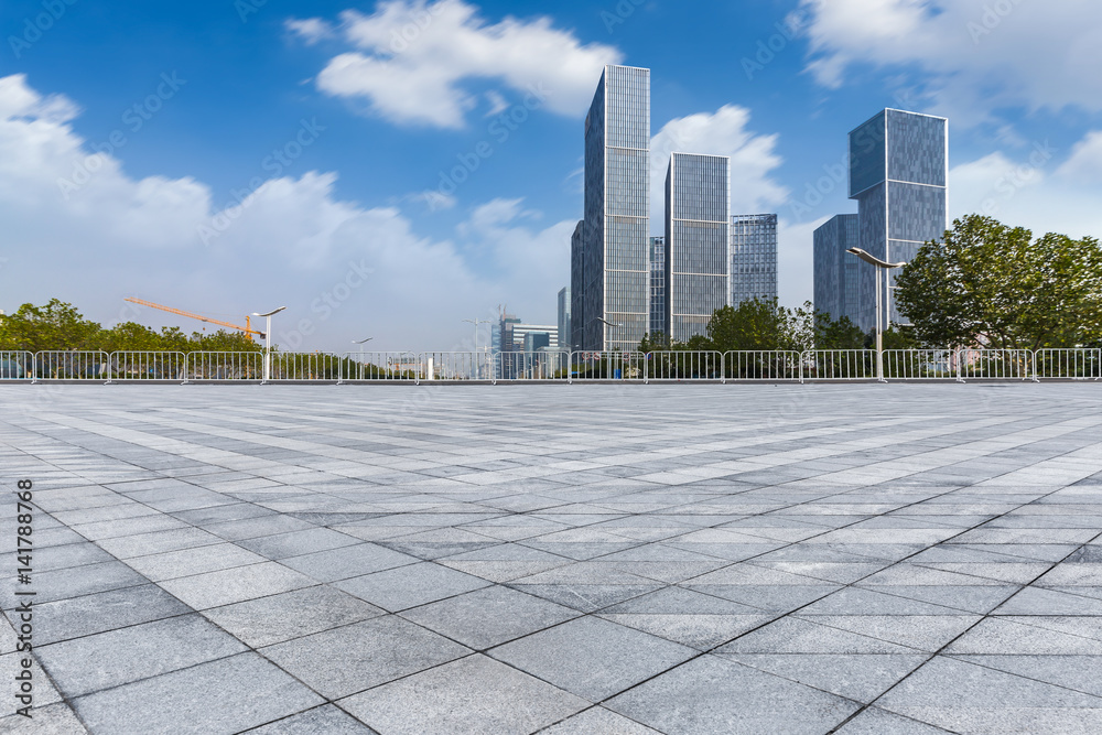 Fototapeta premium Empty floor with modern business office building
