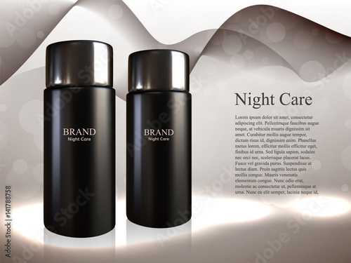 Skin toner bottles isolated on glowing background . 3D Realistic vector illustration