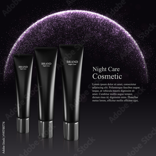 Skin toner bottles isolated on the black background with pearls.3D Realistic vector  Realistic vector illustration