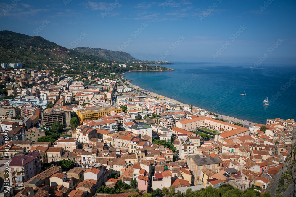 Cefalu town and sea view