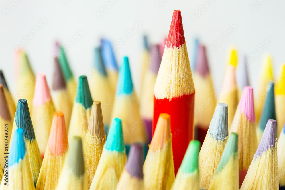 Close Up Colored Pencils With Red One Sticking Up Higher Close Up Colored Pencils With Red One Sticking Up Higher