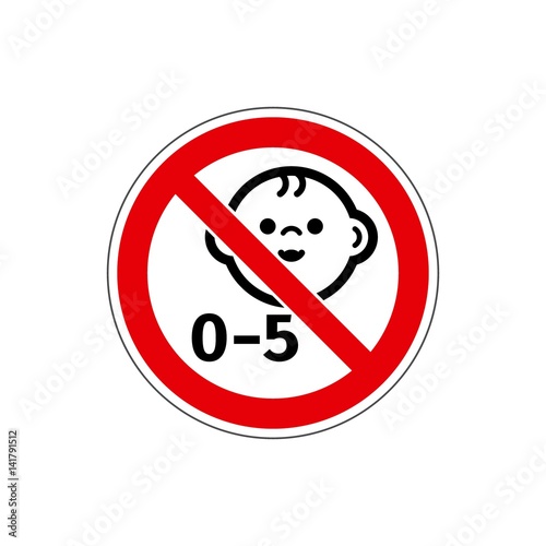 STOP! Not for  children under 5 years. VECTOR. The icon with a red contour on a white background. For any use. Warns. 
