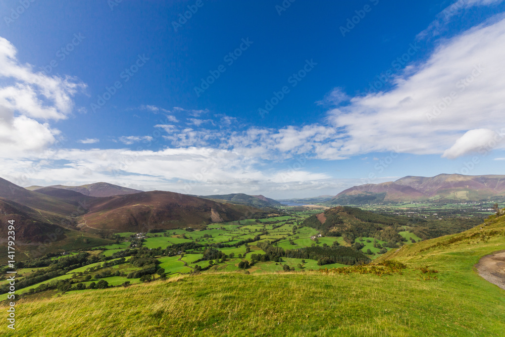 Fototapeta premium Panoramic View of Kenswick's Valley in Lake District, UK