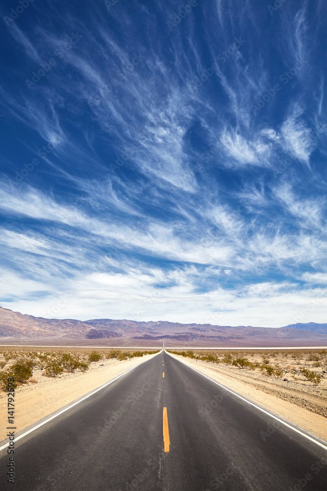 Endless desert road, Death Valley, California, USA.