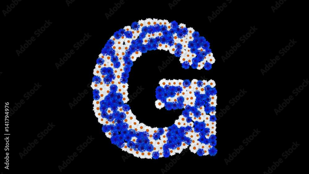 Letter G made of cornflowers and white daisy flowers with alpha channel Letter G made of cornflowers and white daisy flowers with alpha channel