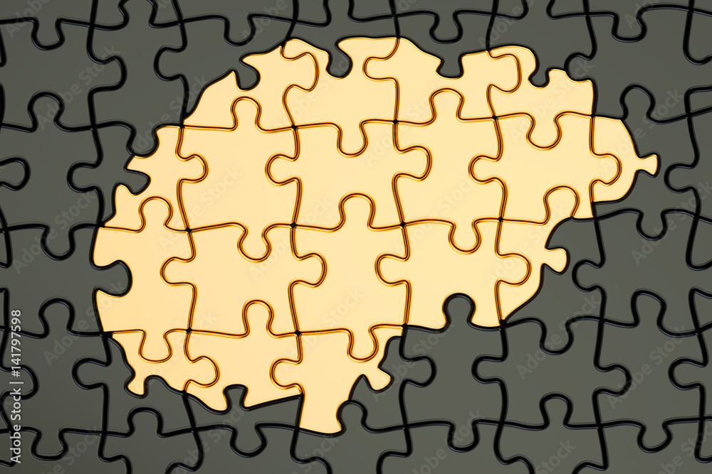 Fototapeta premium Autism concept, brain from puzzles, 3D rendering